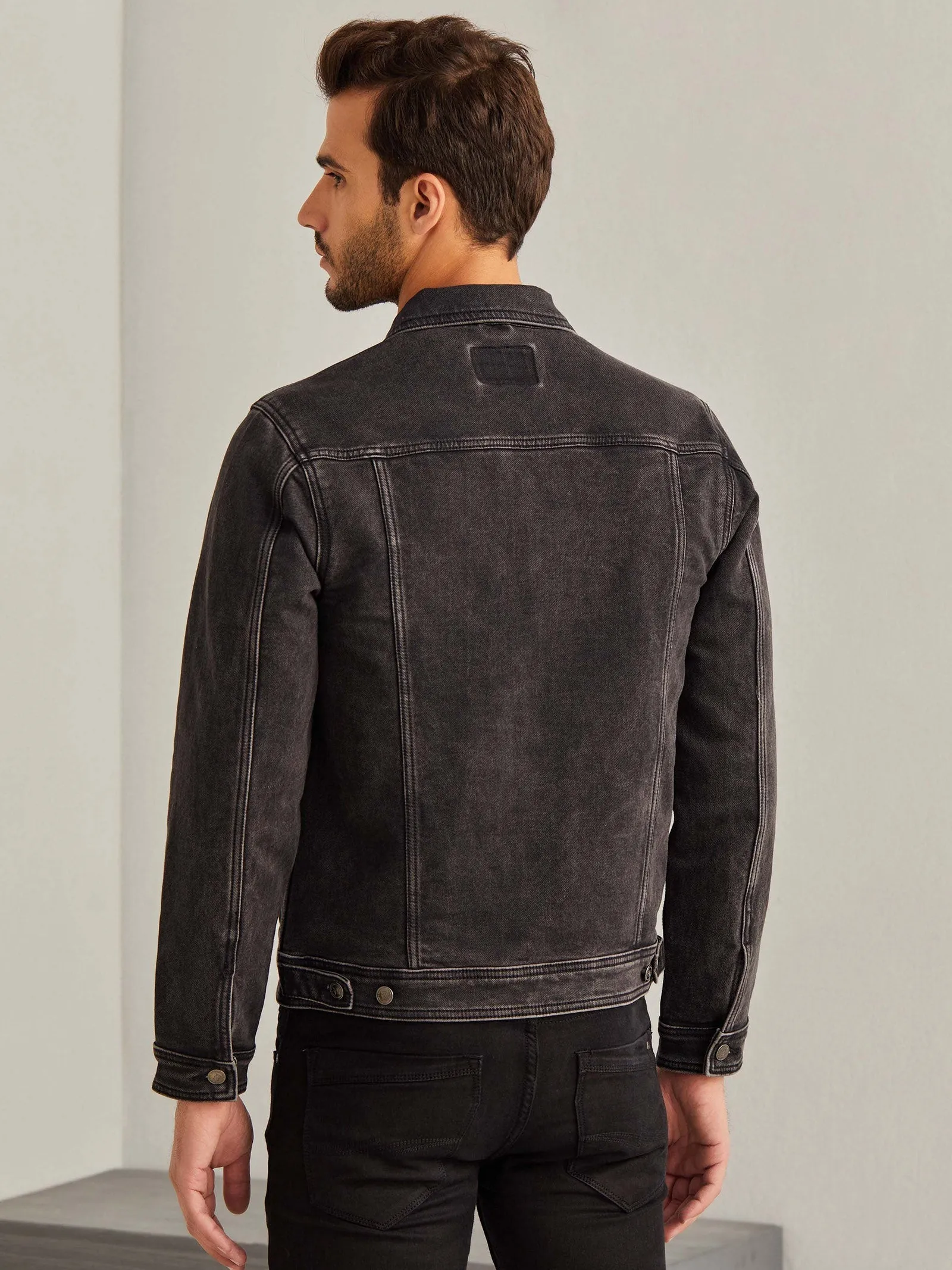 Black Solid Denim Jacket