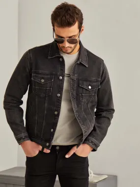 Black Solid Denim Jacket