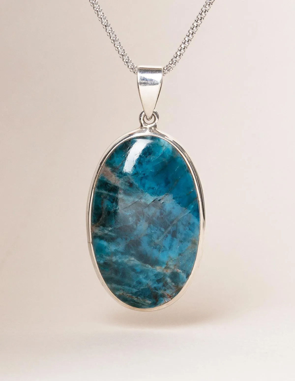 Blue Apatite Gemstone Pendant - 24 Inch Silver Rhodium Chain