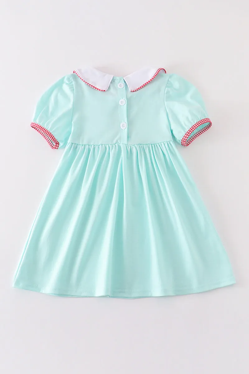 Blue apple embroidery back to school dress