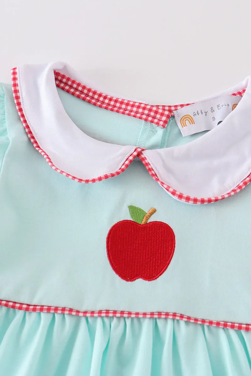 Blue apple embroidery back to school dress