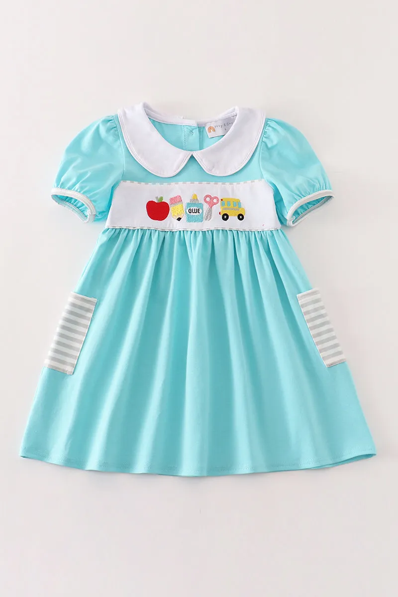 Blue apple embroidery dress