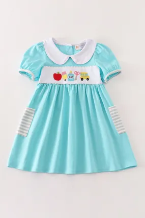 Blue apple embroidery dress