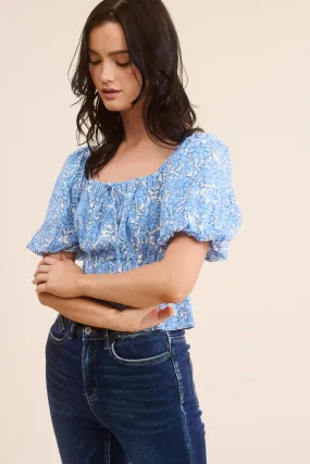 Blue Floral Puff Sleeve Top