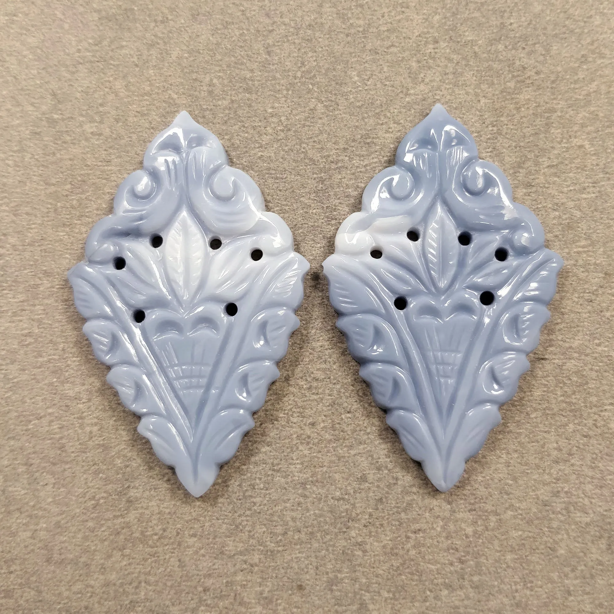 BLUE OPAL Gemstone Carving : 39.43cts Natural Color Enhanced Opal Gemstone Hand Carved Fancy Shape 41.5*26mm Pair For Earring