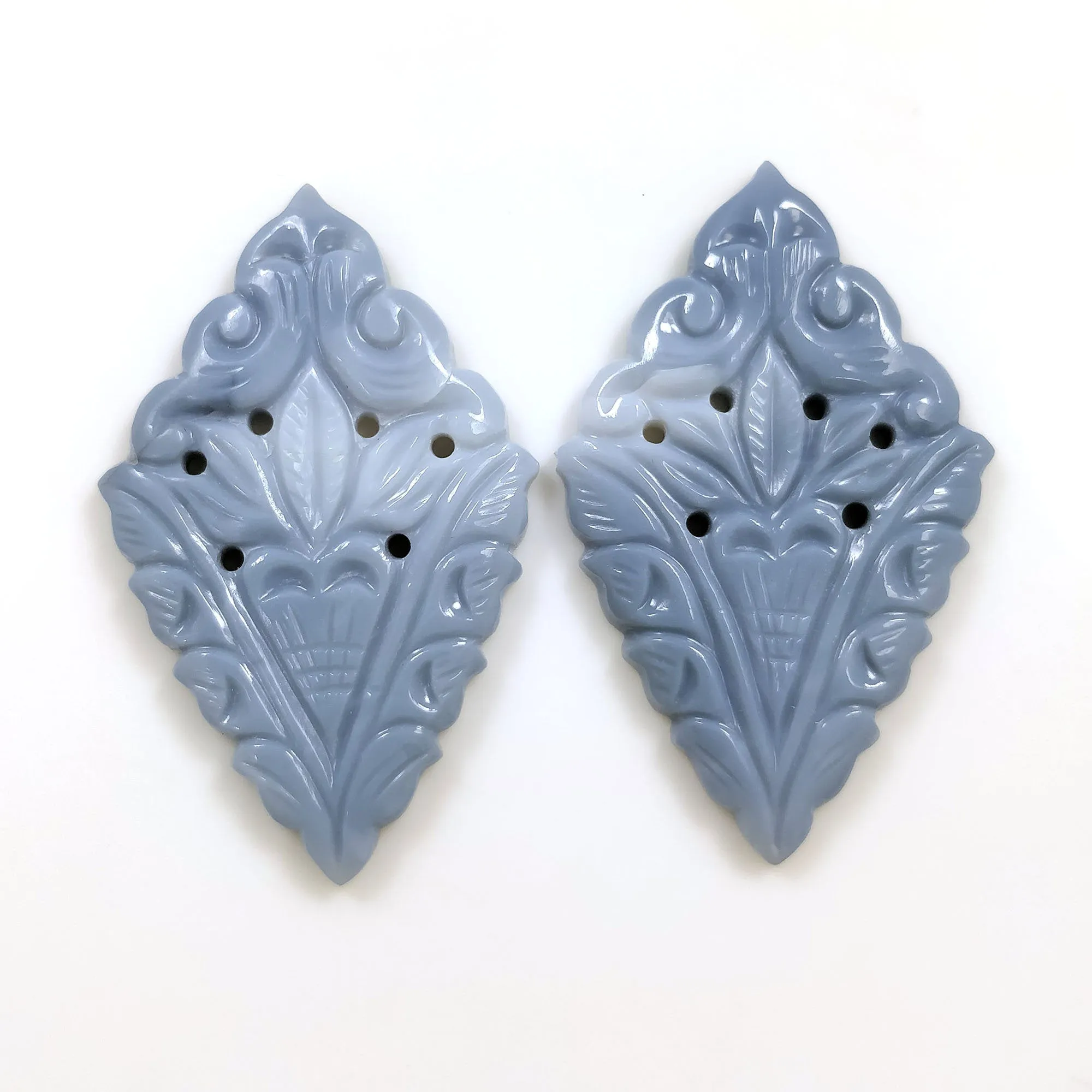 BLUE OPAL Gemstone Carving : 39.43cts Natural Color Enhanced Opal Gemstone Hand Carved Fancy Shape 41.5*26mm Pair For Earring