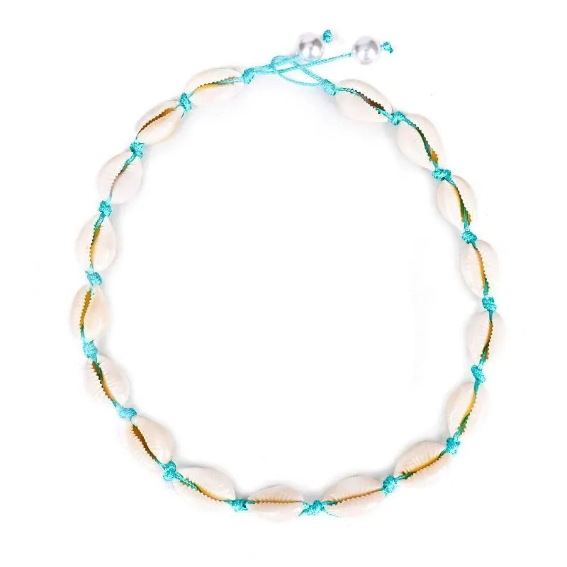 Blue Rope Puka Shell Necklace with Pearl Lock