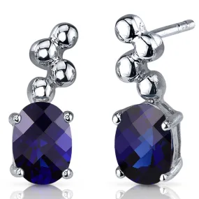 Blue Sapphire Earrings Sterling Silver Oval Shape 2 Carats