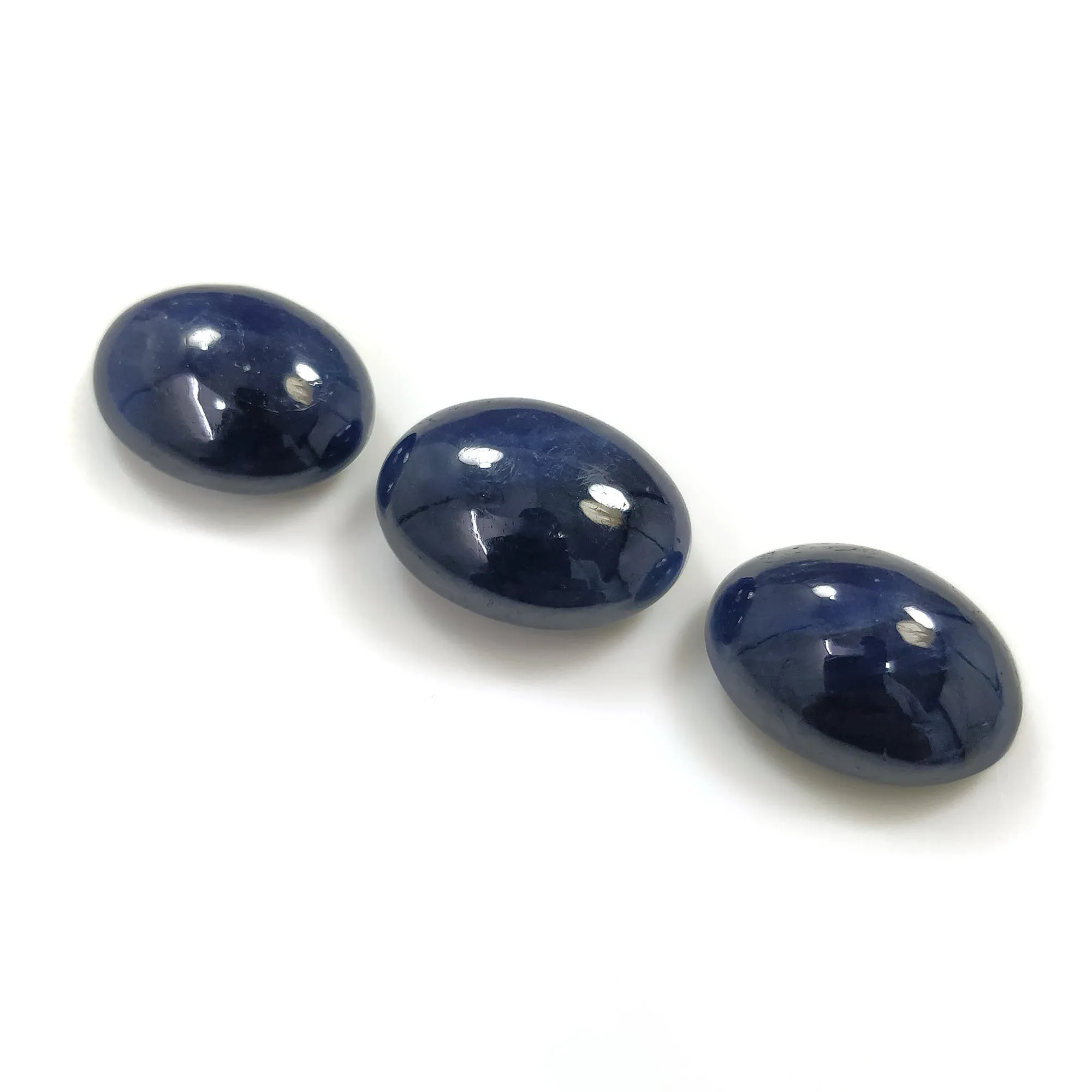 BLUE SAPPHIRE Gemstone Cabochon : 48.50cts Natural Untreated Sapphire Gemstone Oval Shape Cabochon 16.5*13mm*7(h) 3pcs Set For Jewelry