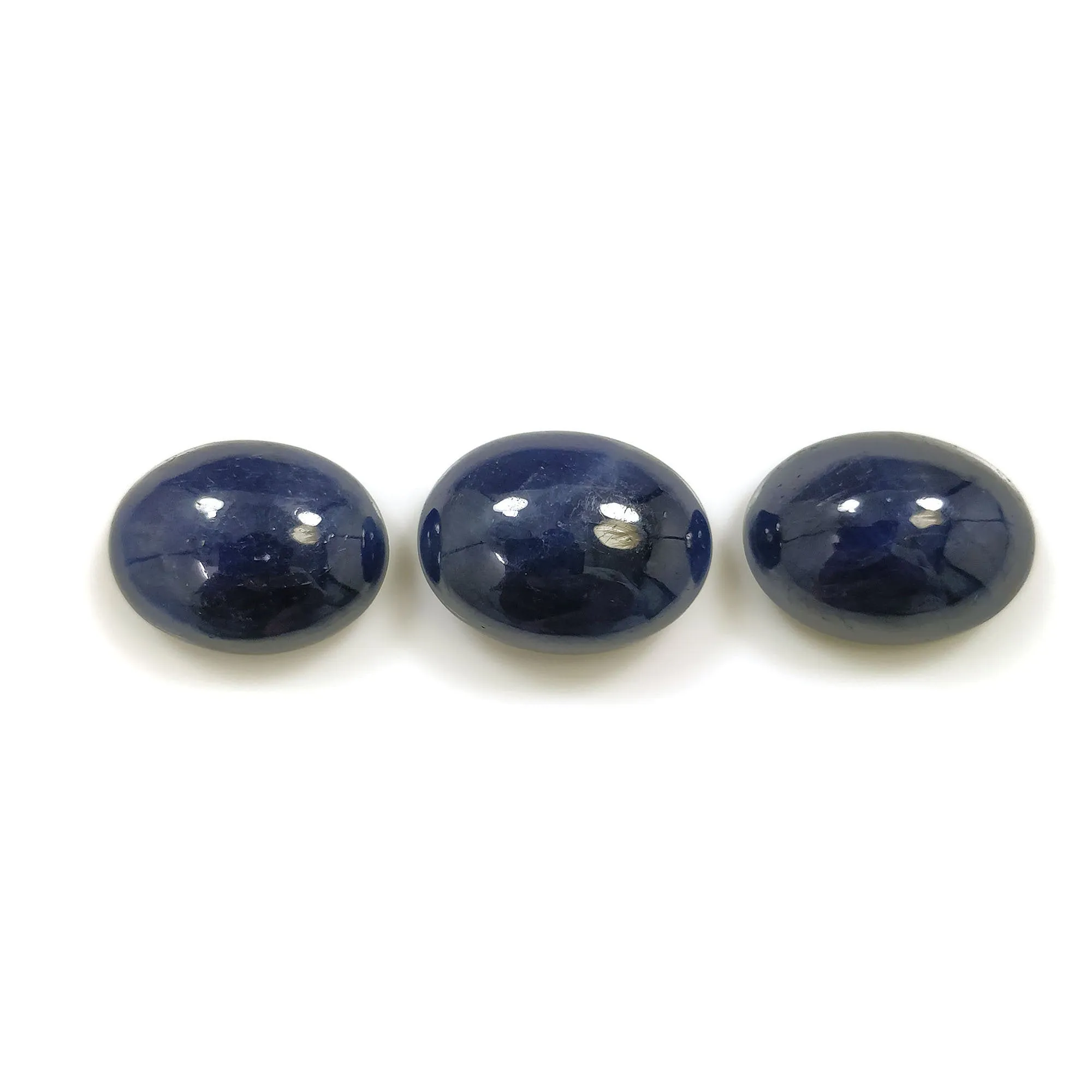 BLUE SAPPHIRE Gemstone Cabochon : 48.50cts Natural Untreated Sapphire Gemstone Oval Shape Cabochon 16.5*13mm*7(h) 3pcs Set For Jewelry