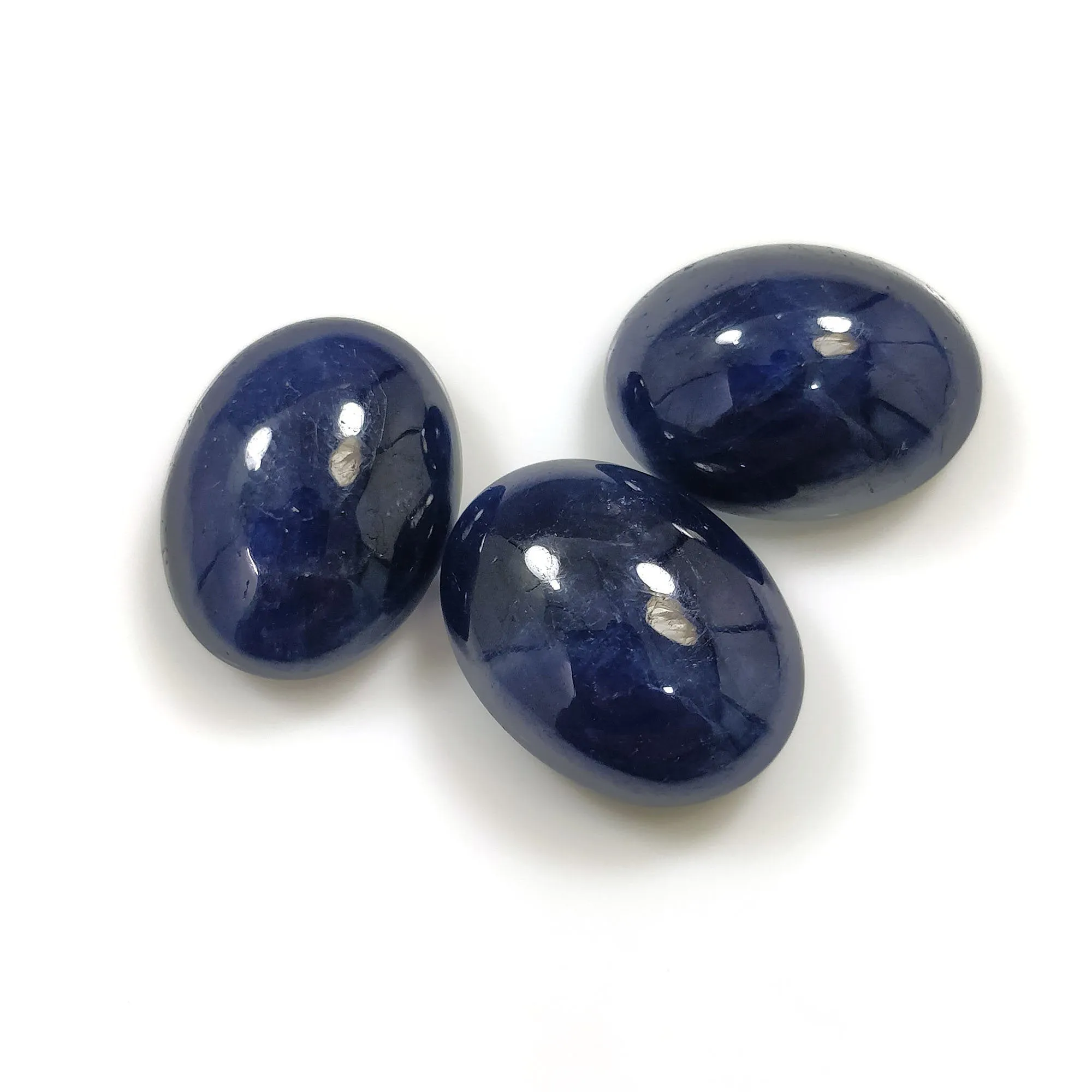 BLUE SAPPHIRE Gemstone Cabochon : 48.50cts Natural Untreated Sapphire Gemstone Oval Shape Cabochon 16.5*13mm*7(h) 3pcs Set For Jewelry