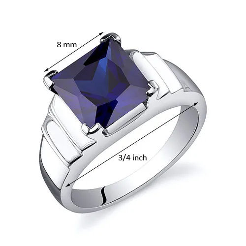 Blue Sapphire Princess Cut Sterling Silver Ring Size 8