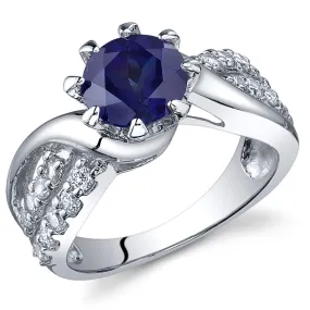 Blue Sapphire Round Cut Sterling Silver Ring Size 6