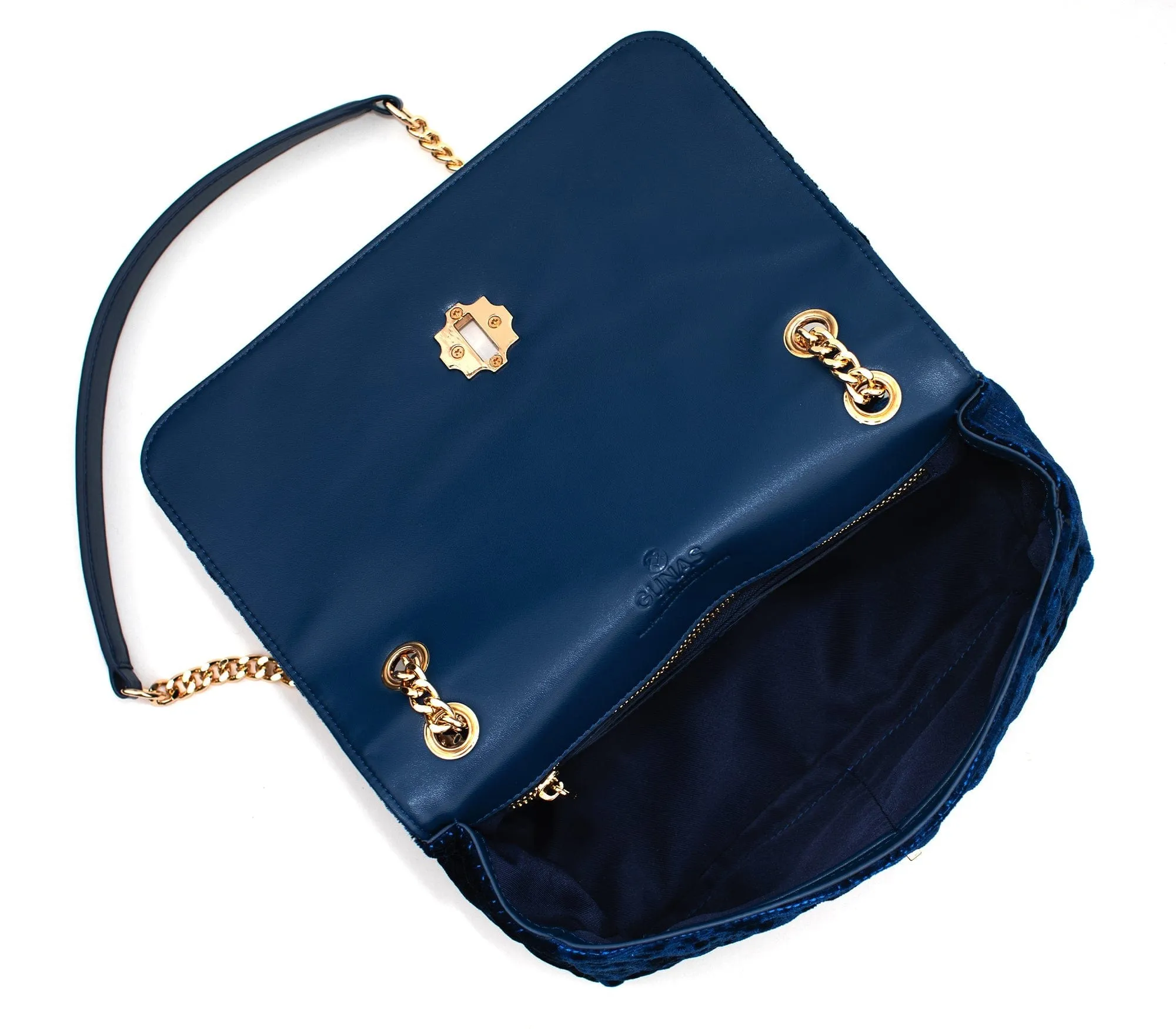 Broadway Vegan Velvet Jacquard Shoulder Bag | Navy