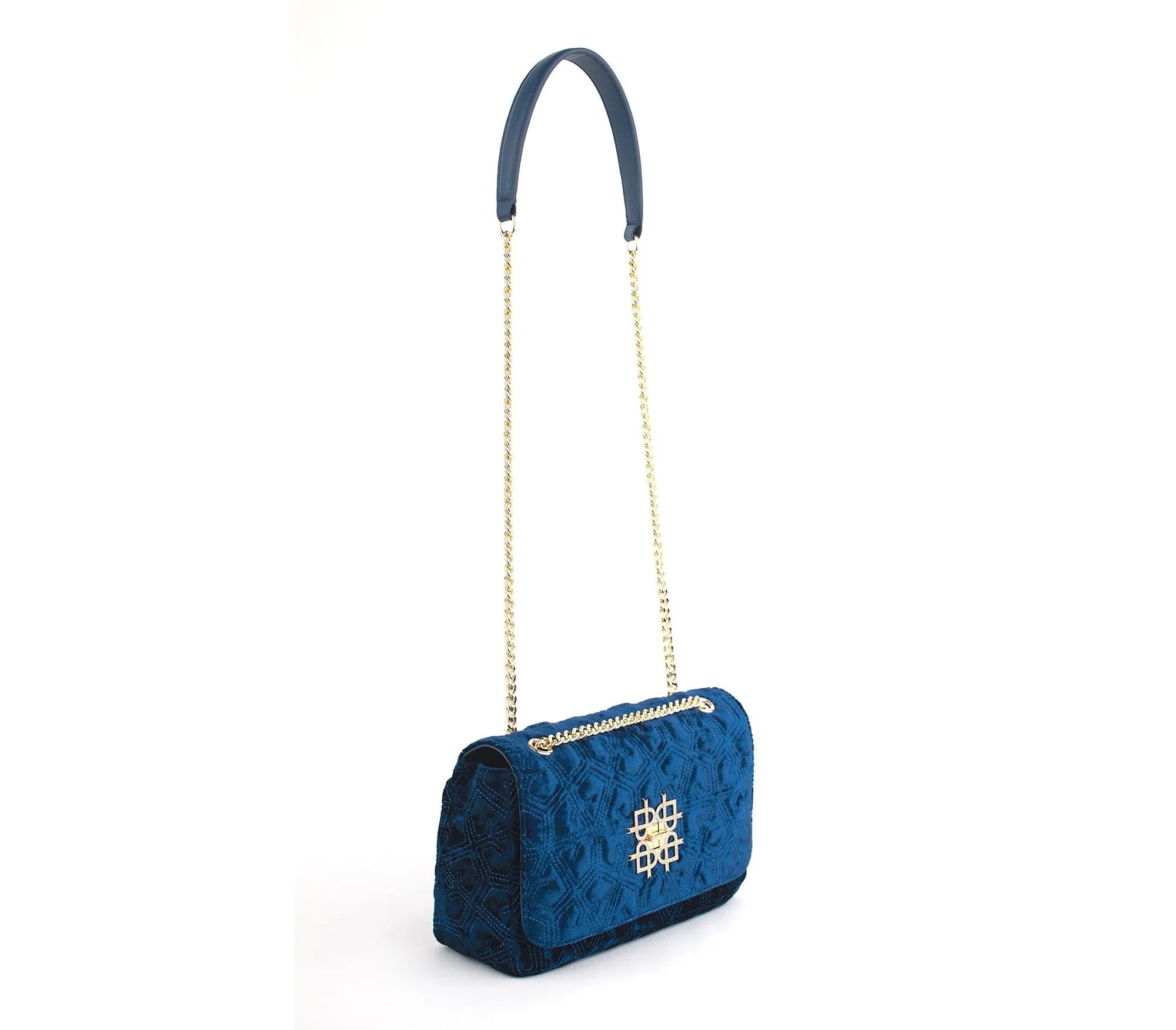 Broadway Vegan Velvet Jacquard Shoulder Bag | Navy