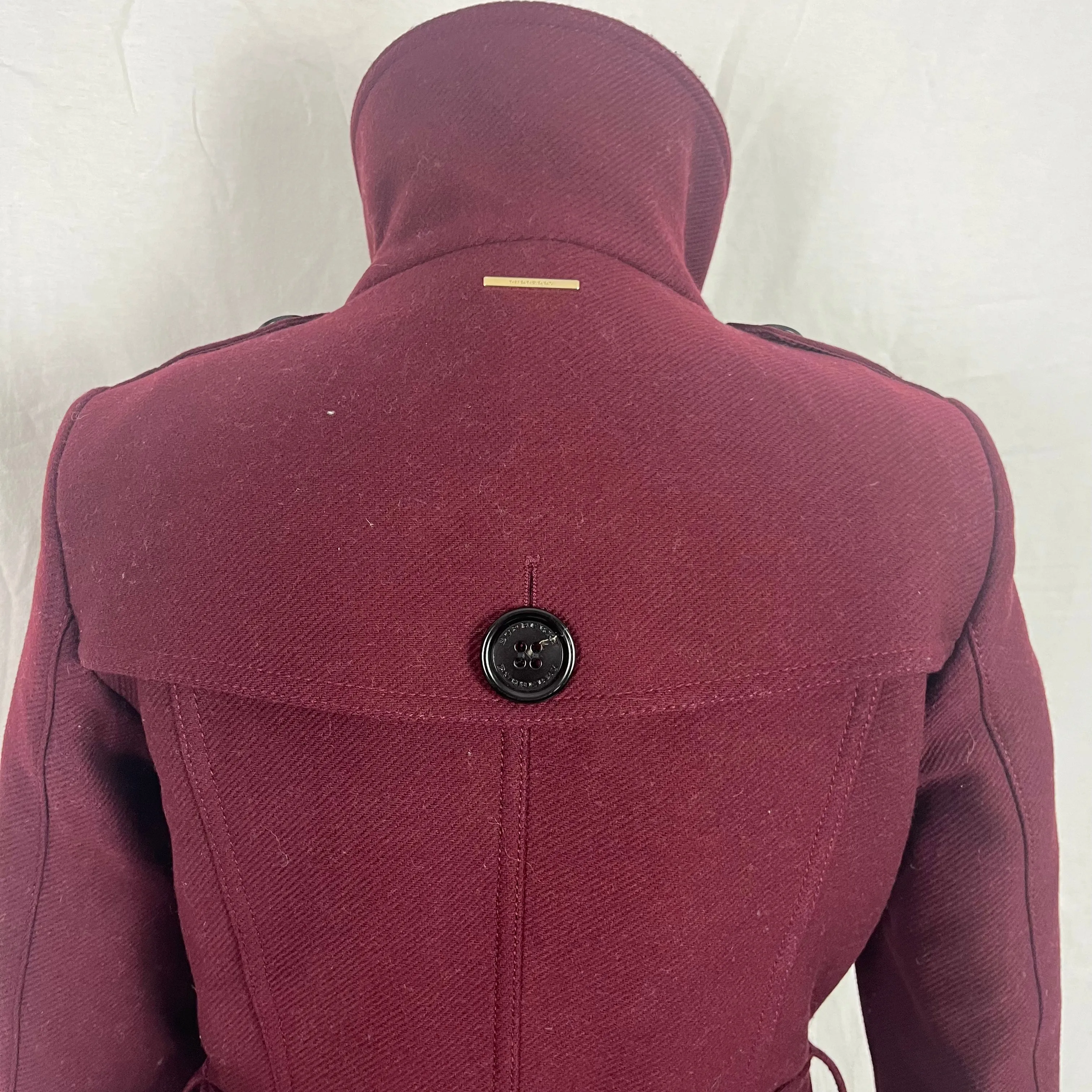 Burberry 2000 Burgundy Wool & Cashmere Belted Trench Coat XS