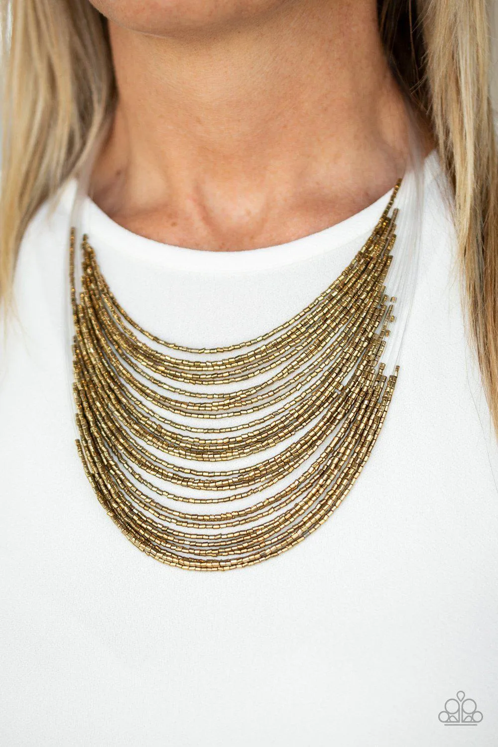 Catwalk Queen Brass Seed Bead Necklace - Paparazzi Accessories