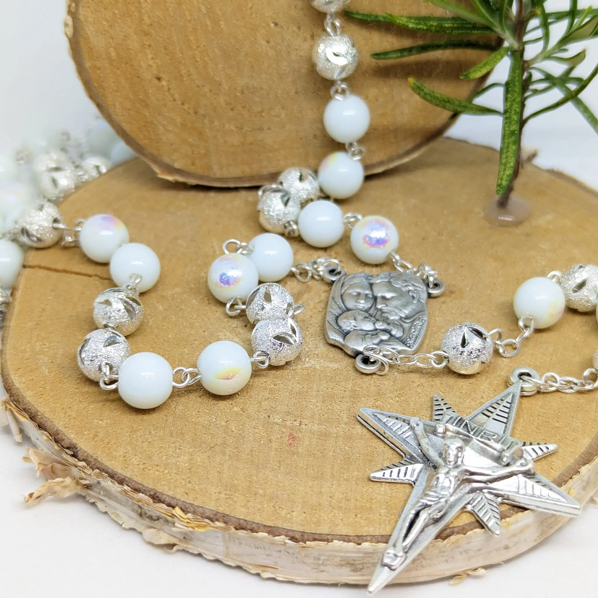 Christmas Rosary - Silver Holy Family