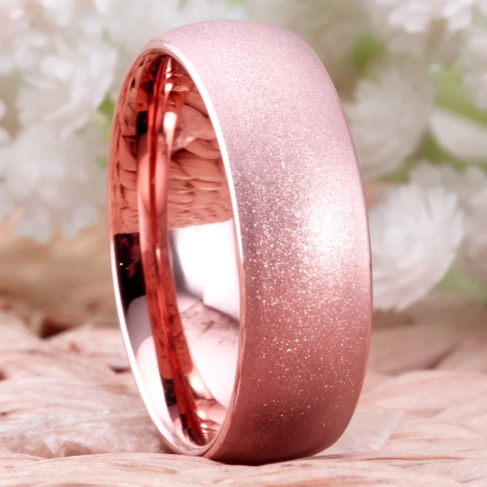 Classic Rose Golden Sandblasted Tungsten Carbide Wedding Band