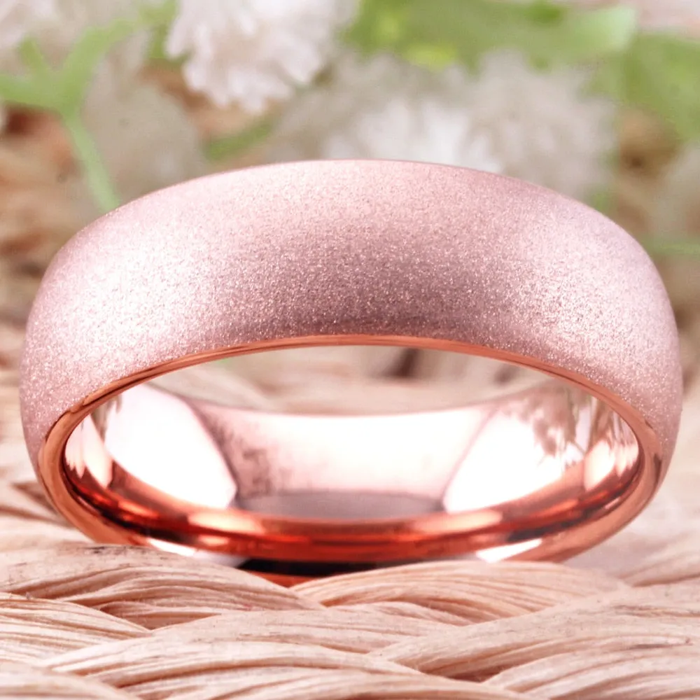 Classic Rose Golden Sandblasted Tungsten Carbide Wedding Band