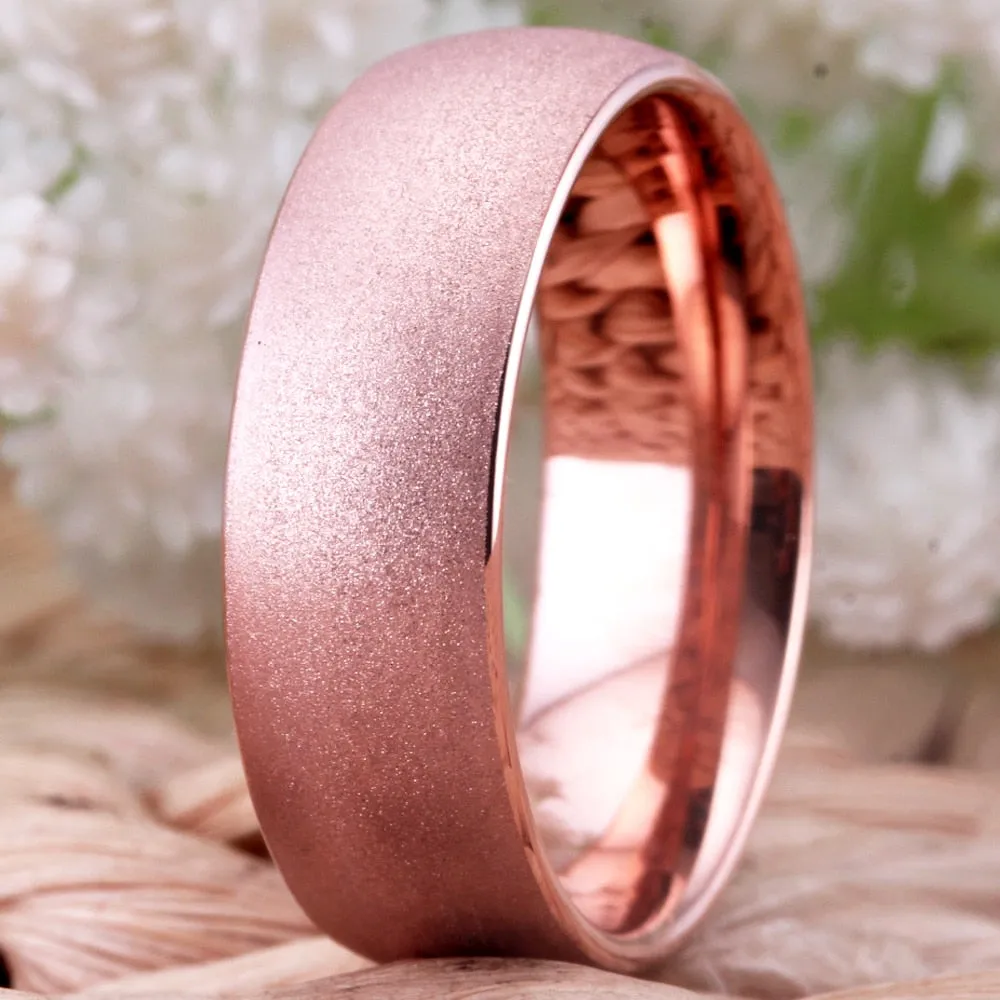 Classic Rose Golden Sandblasted Tungsten Carbide Wedding Band