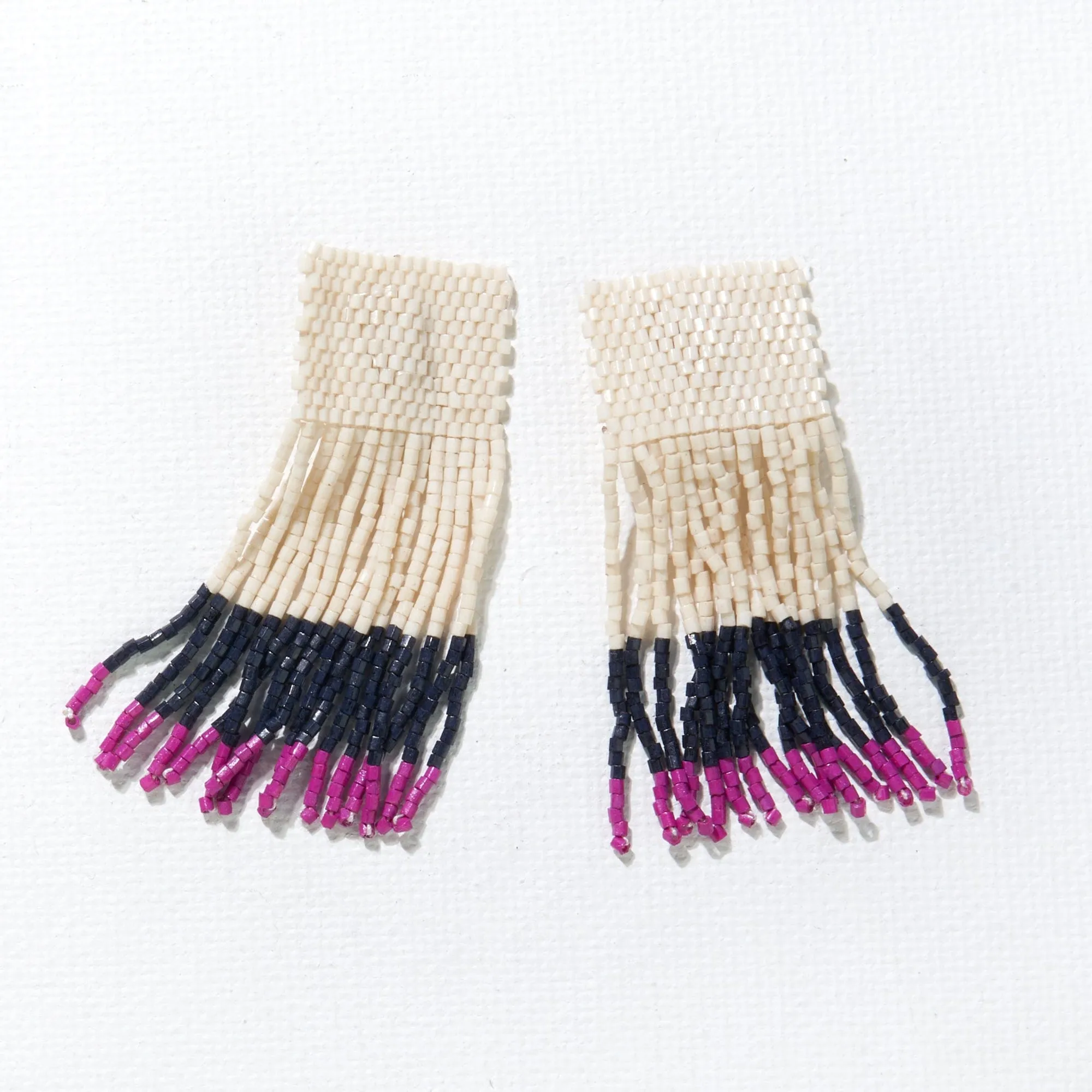 Colorblock Luxe Short Fringe Earring, Ivory/Navy/Magenta | Ink   Alloy