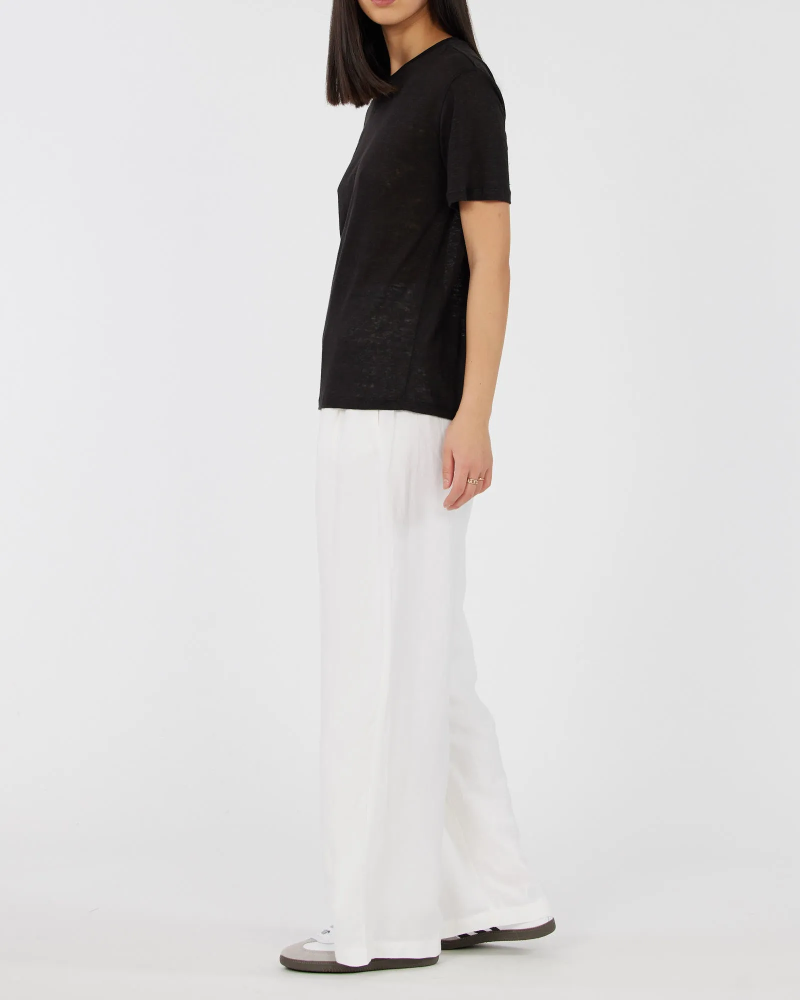 Coogee Linen Crew Neck Tee - Black