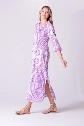 Cotton Annabel Maxi Dress in Lilac & White Ikat