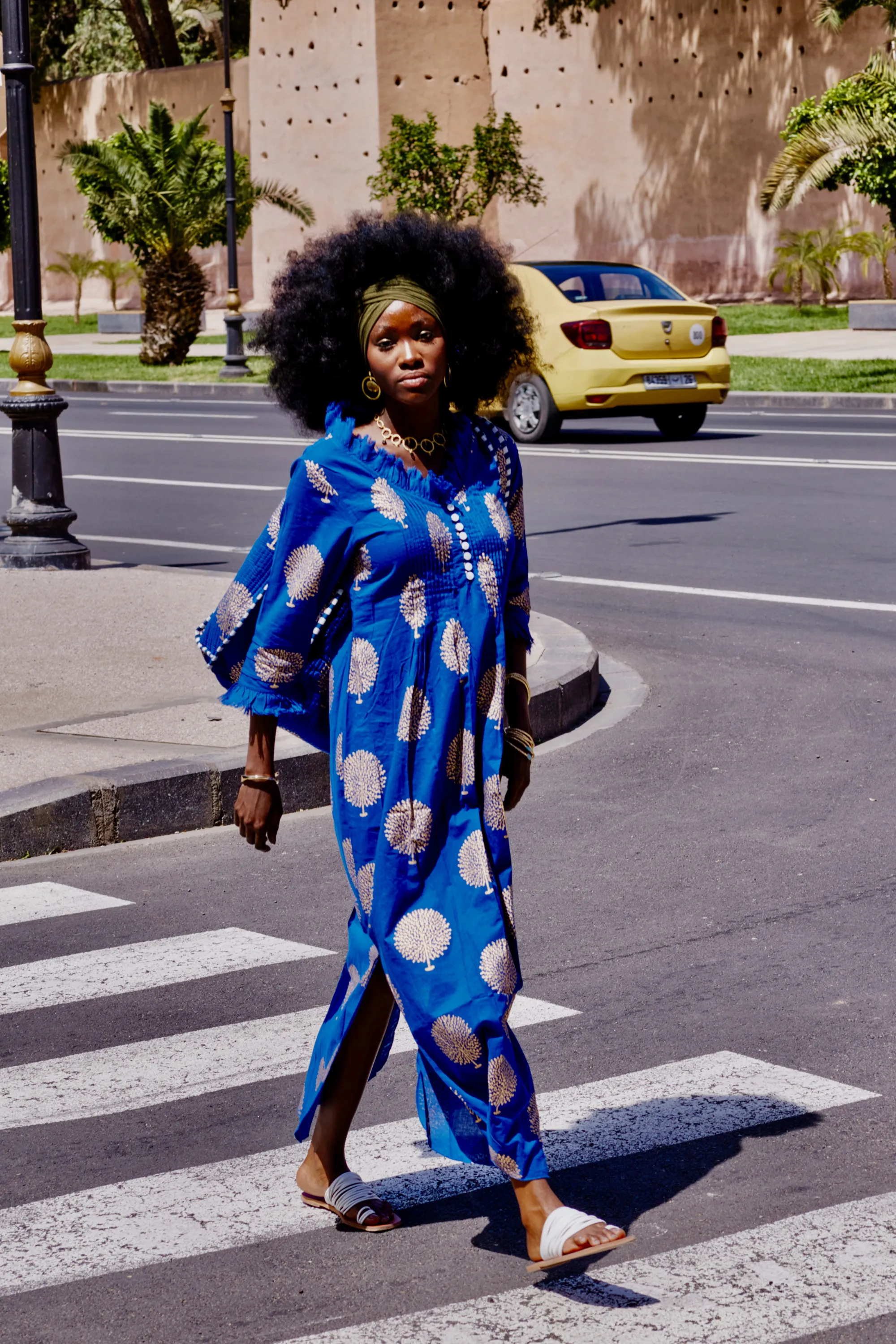 Cotton Annabel Maxi Dress in Marrakesh Blue & Gold