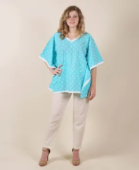 Cotton Aqua Printed Kaftan Top With Trouser