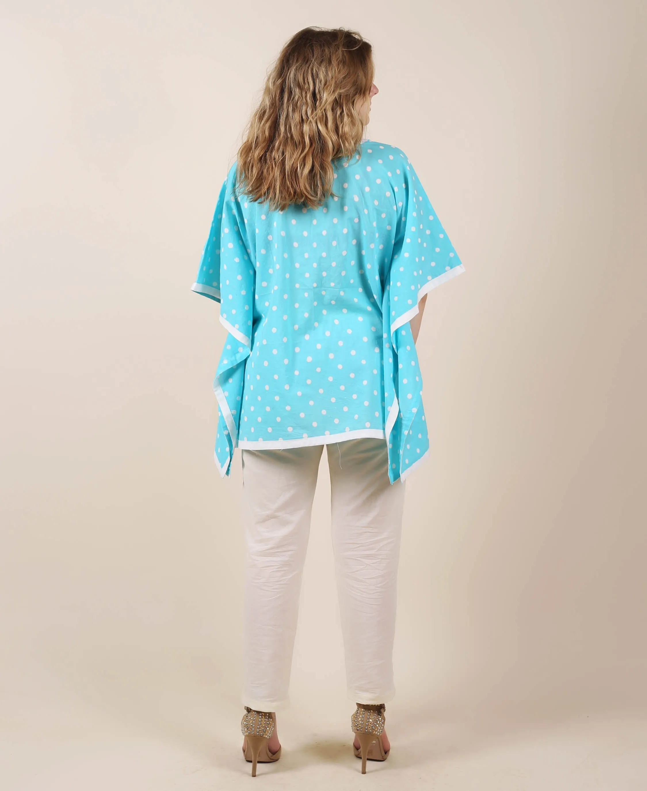 Cotton Aqua Printed Kaftan Top With Trouser