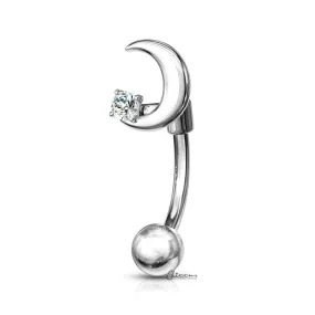 Crescent Moon Curved Barbell Eyebrow Ring - Silver