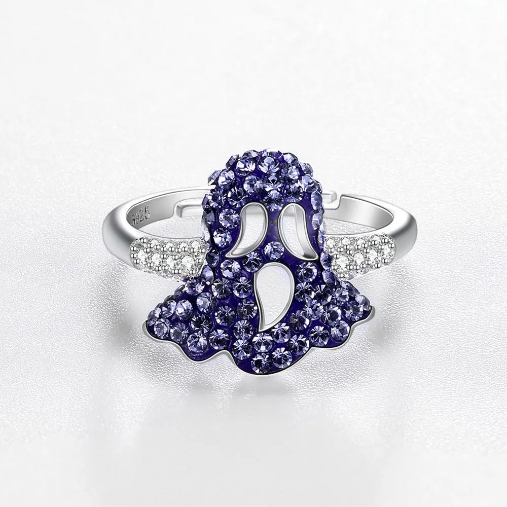 Crystal Ghost 925 Sterling Silver Adjustable Retro Ring