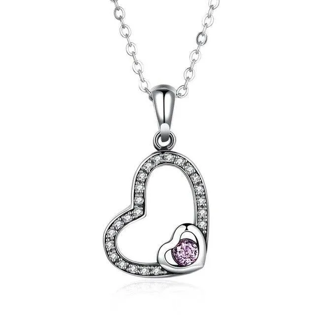 Cubic Zirconia Heart Shape 925 Sterling Silver Pendant Necklace