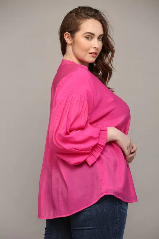 Curvy Puff Sleeve Button Down Top