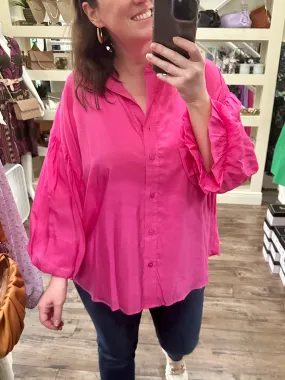 Curvy Puff Sleeve Button Down Top