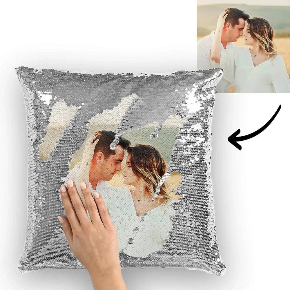 Custom Couple Photo Magic Sequins Pillow Case Only 15.75''*15.75''