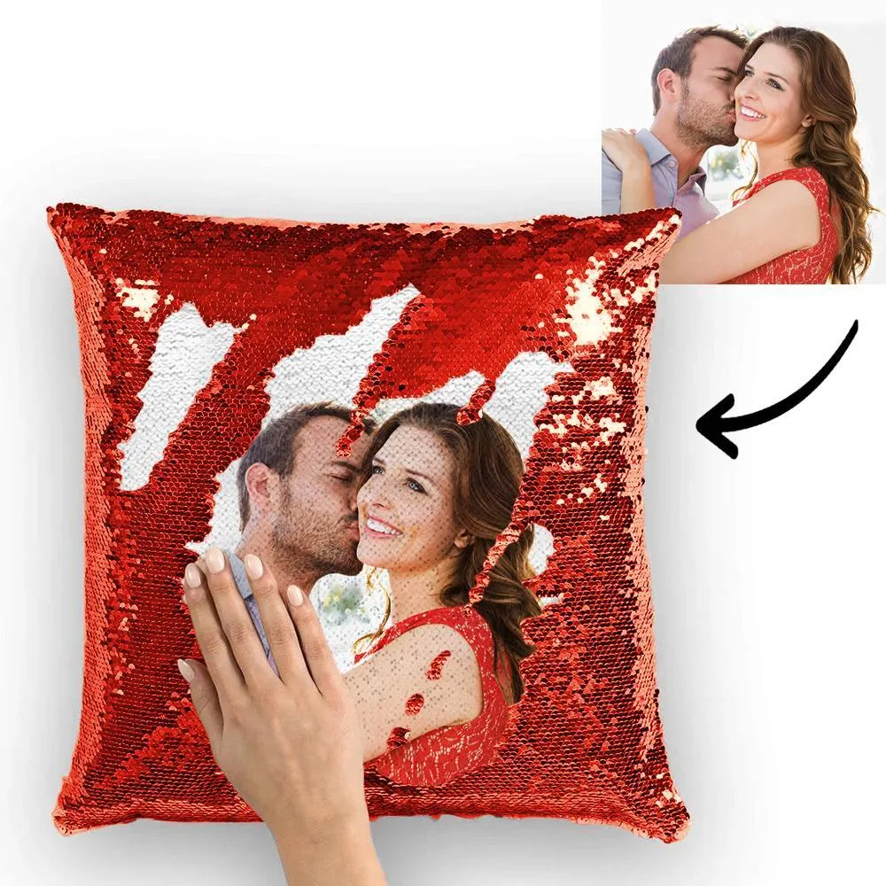 Custom Couple Photo Magic Sequins Pillow Case Only 15.75''*15.75''