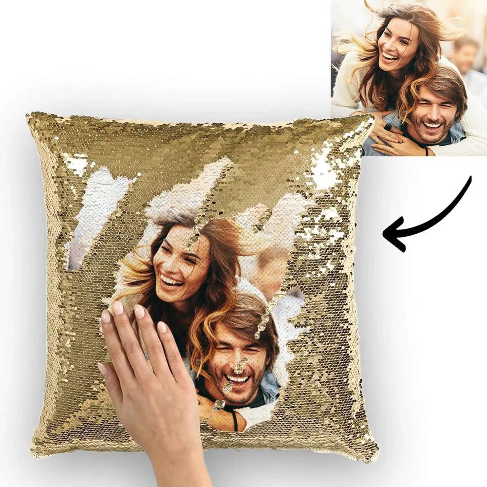 Custom Couple Photo Magic Sequins Pillow Case Only 15.75''*15.75''