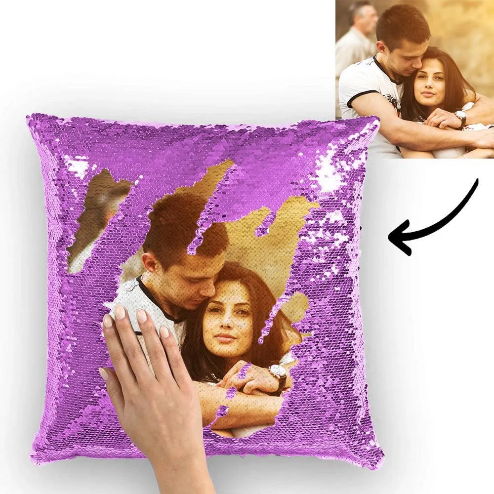 Custom Couple Photo Magic Sequins Pillow Case Only 15.75''*15.75''