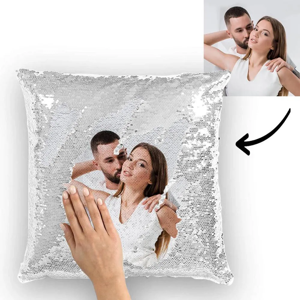 Custom Couple Photo Magic Sequins Pillow Case Only 15.75''*15.75''