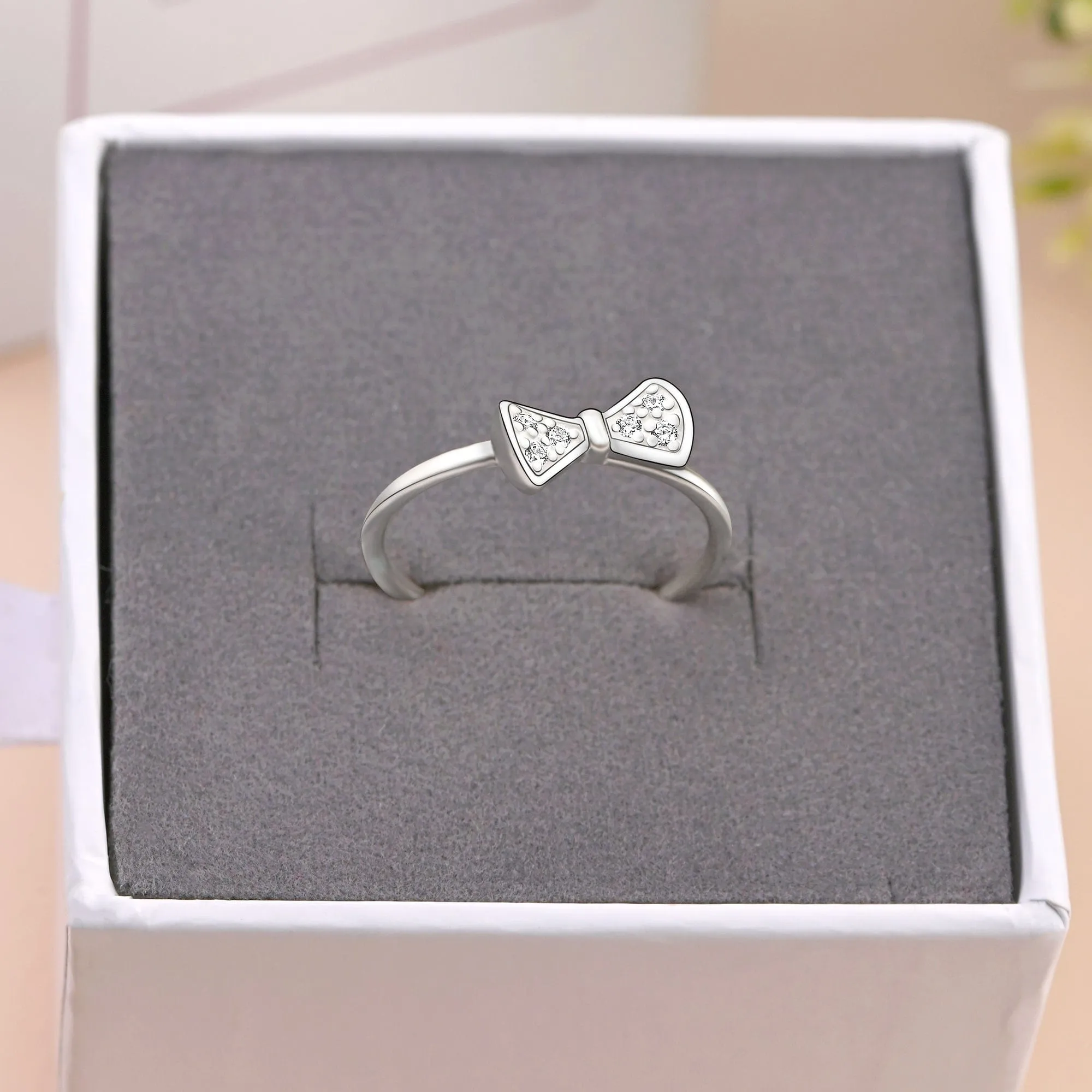 CZ Bowtie Ribbon Sterling Silver Stackable Rings