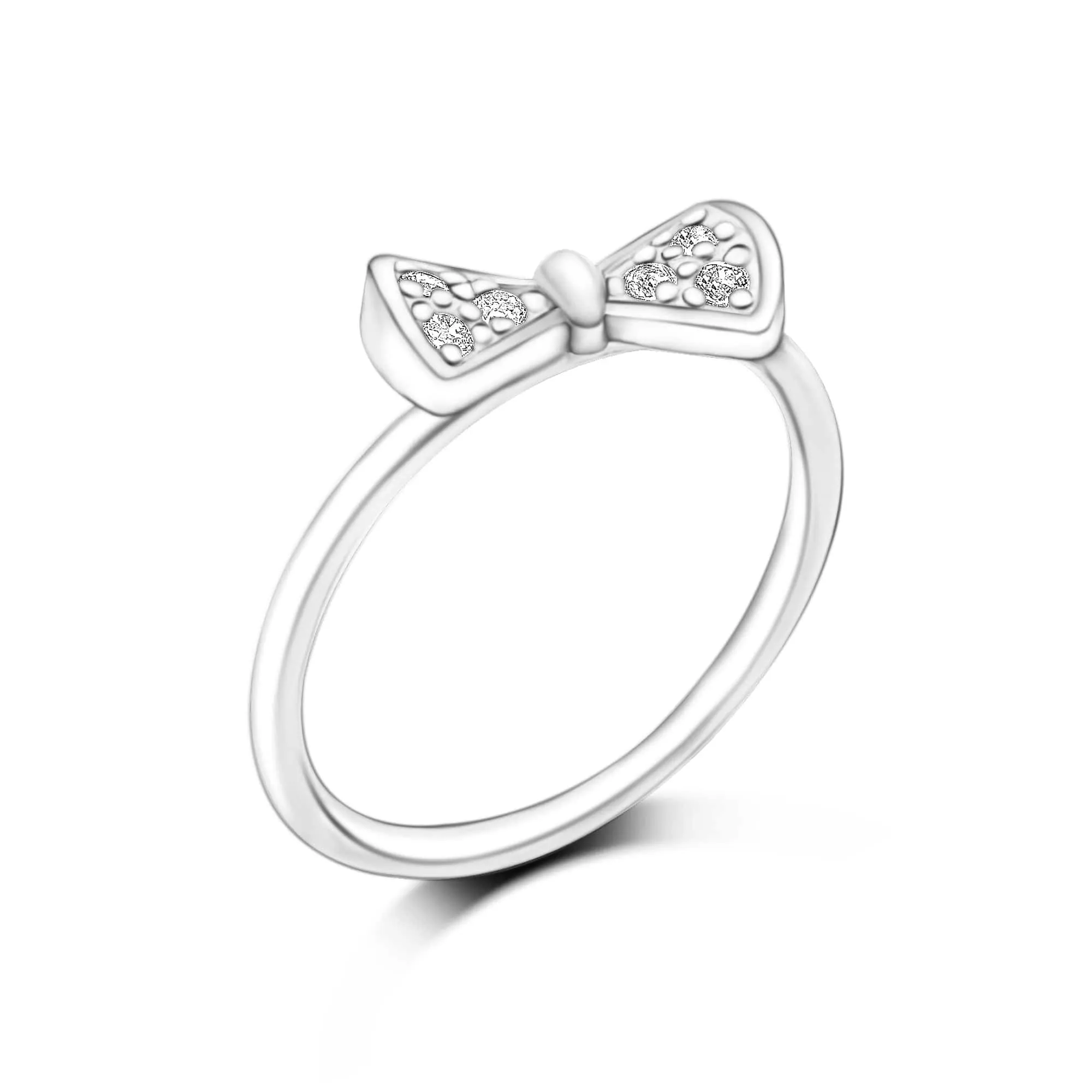 CZ Bowtie Ribbon Sterling Silver Stackable Rings