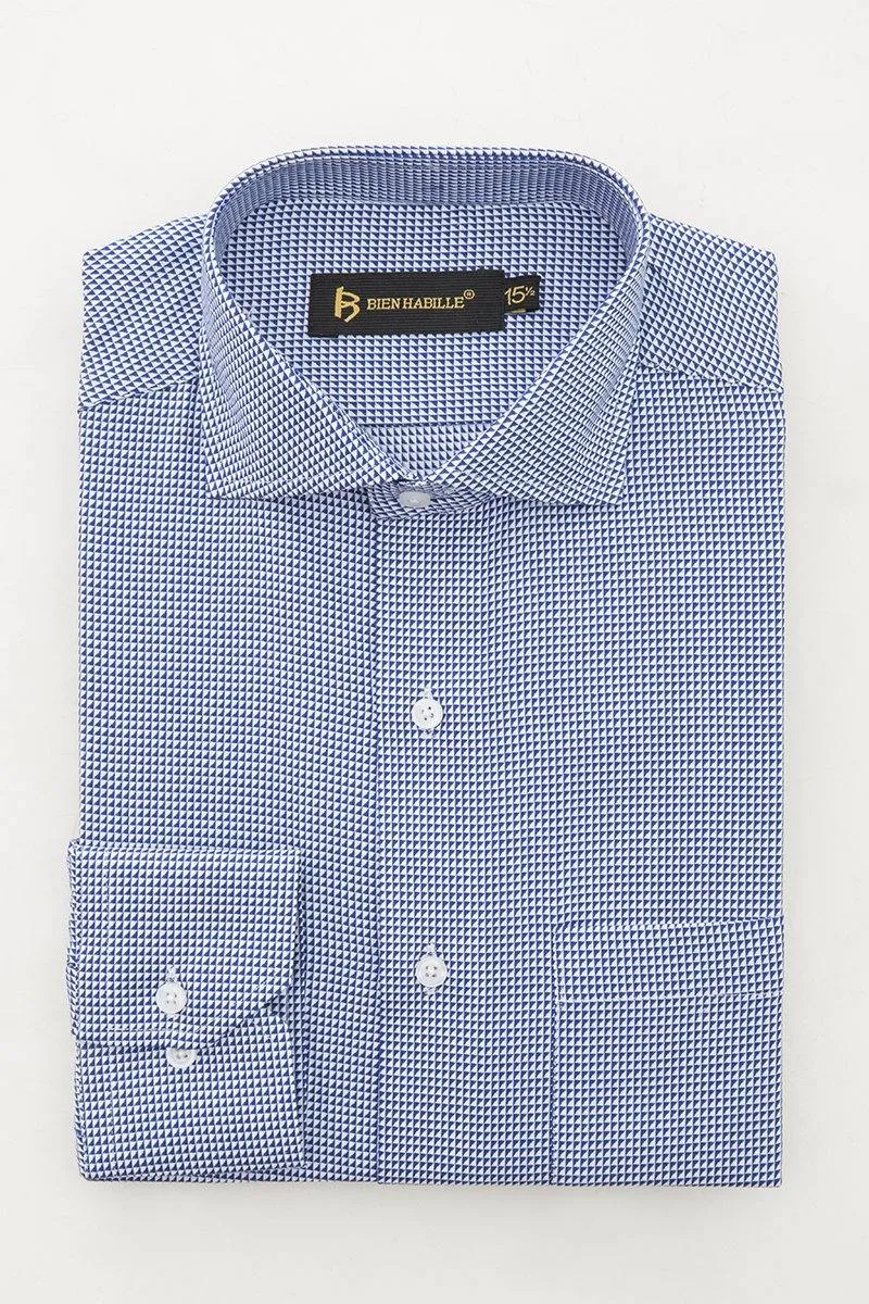 Dark Blue Checks Cotton Formal Mens Dress Shirts