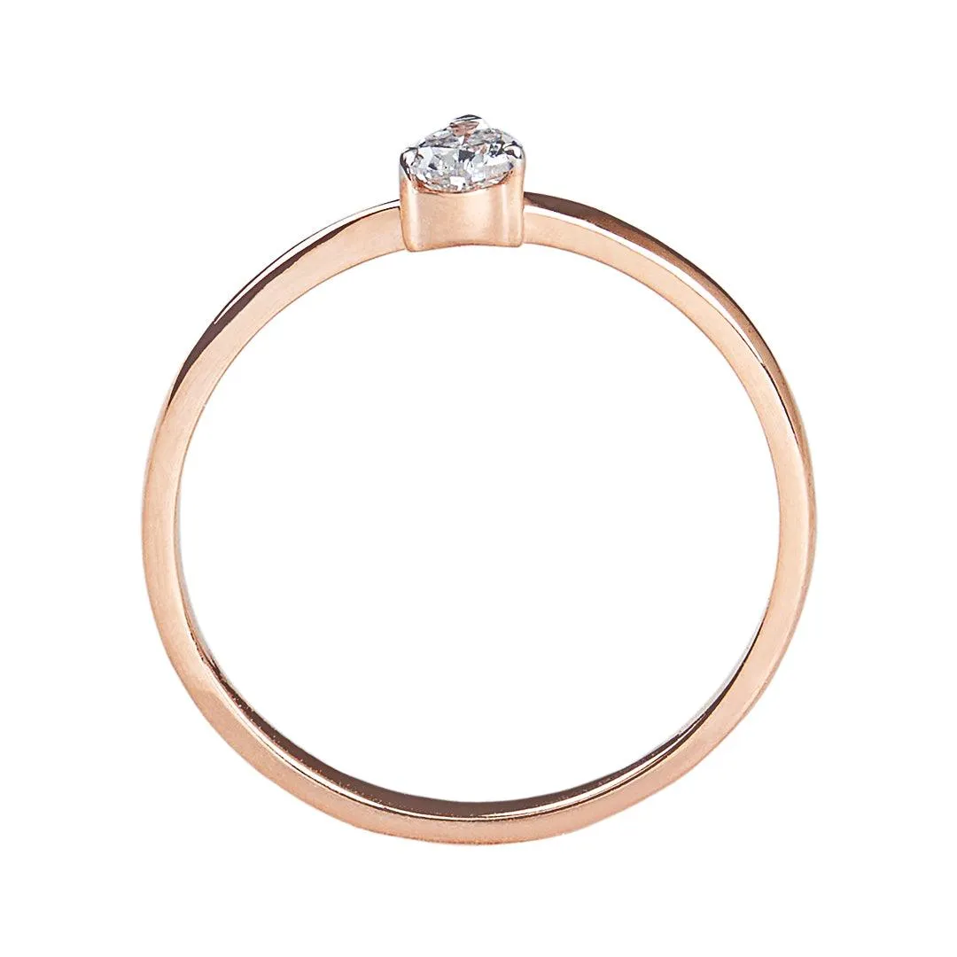 Diamond Teardrop 10K Rose Gold Solitaire Ring