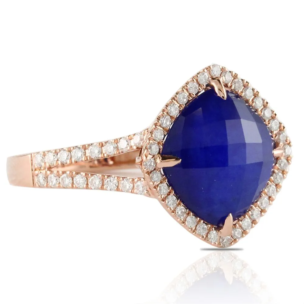 Doves Blue Royal Lapis & Diamond Square Rose Gold Ring