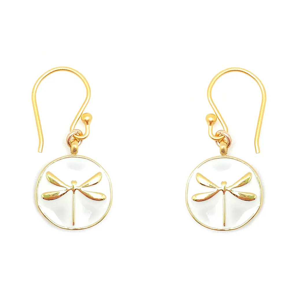 Enamel Charm Earrings - White Dragonfly