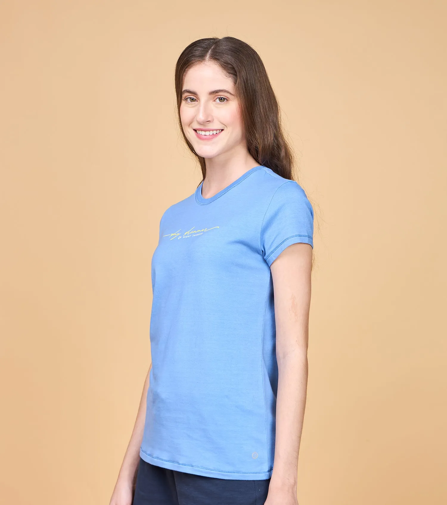 Enamor Essentials Womens E147-Short Sleeve Crew Neck Slim Fit Stretch Cotton Tee