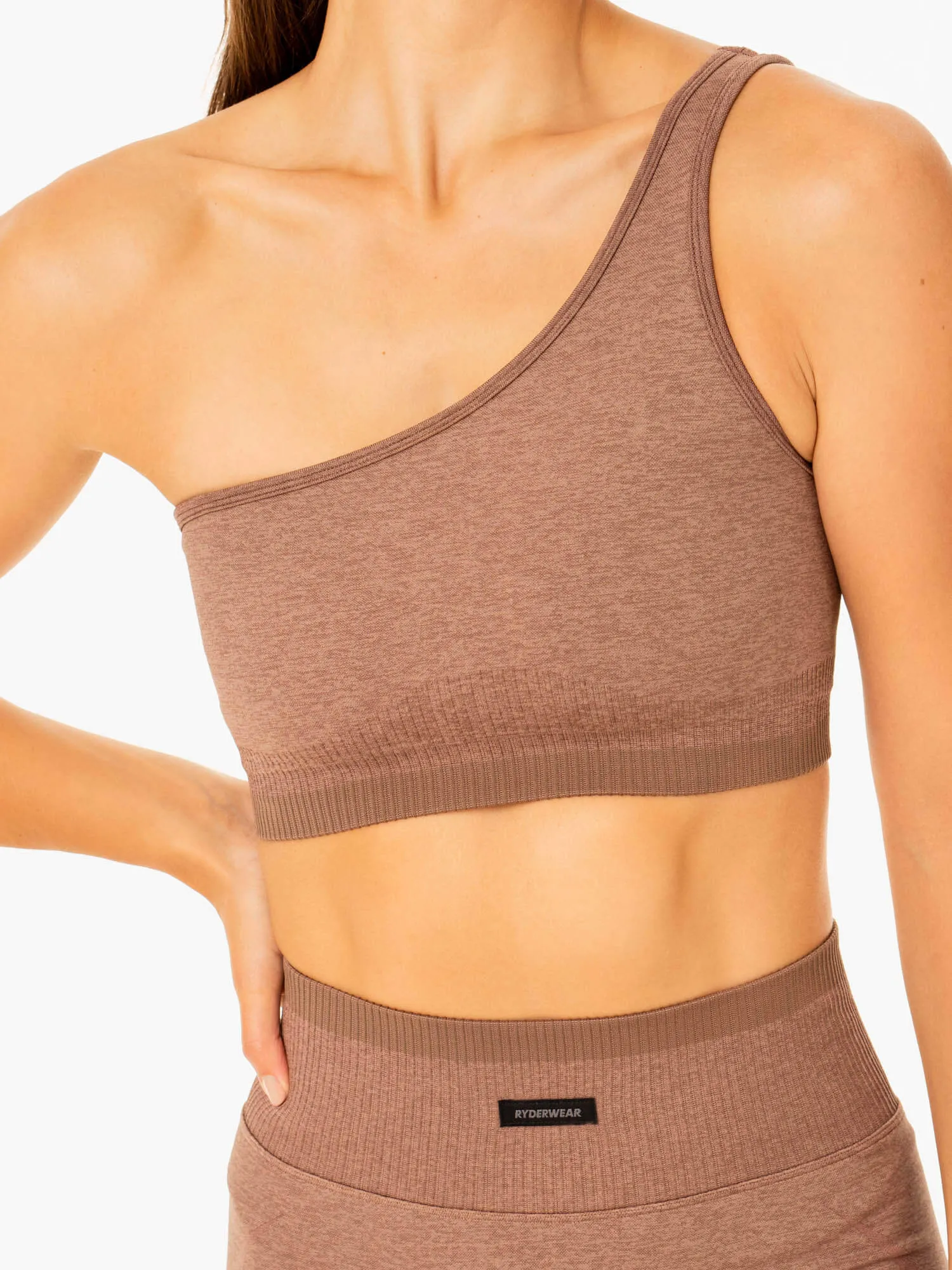 Excel Seamless One Shoulder Sports Bra - Mocha Marl