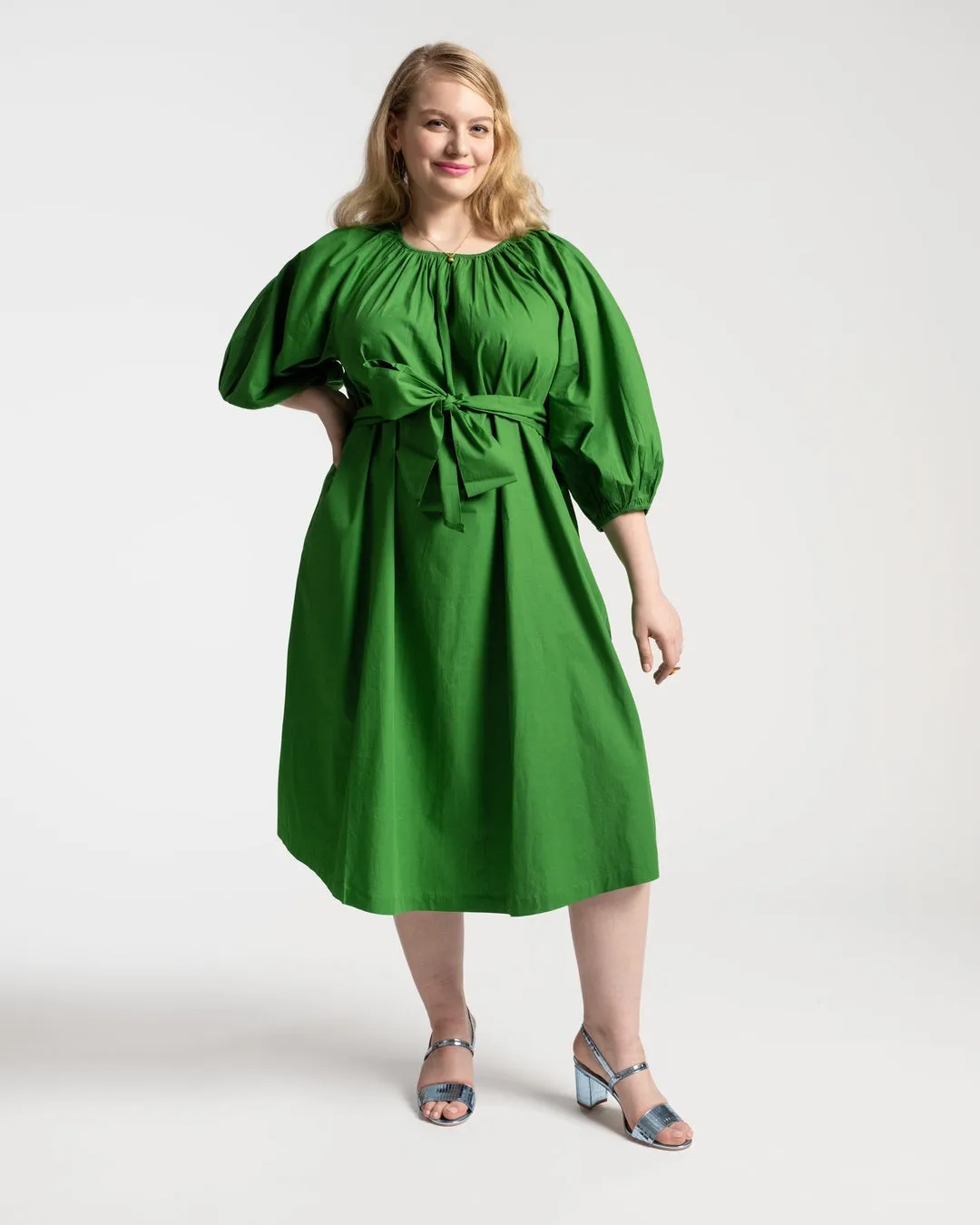 Frances Valentine Bliss Midi Dress Cotton Poplin Green